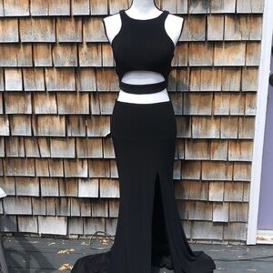 Black high neck open mid drift cut out long ball/ prom dress with side slit